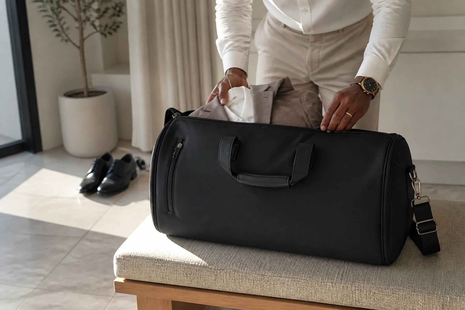 Garment duffel packed for a trip